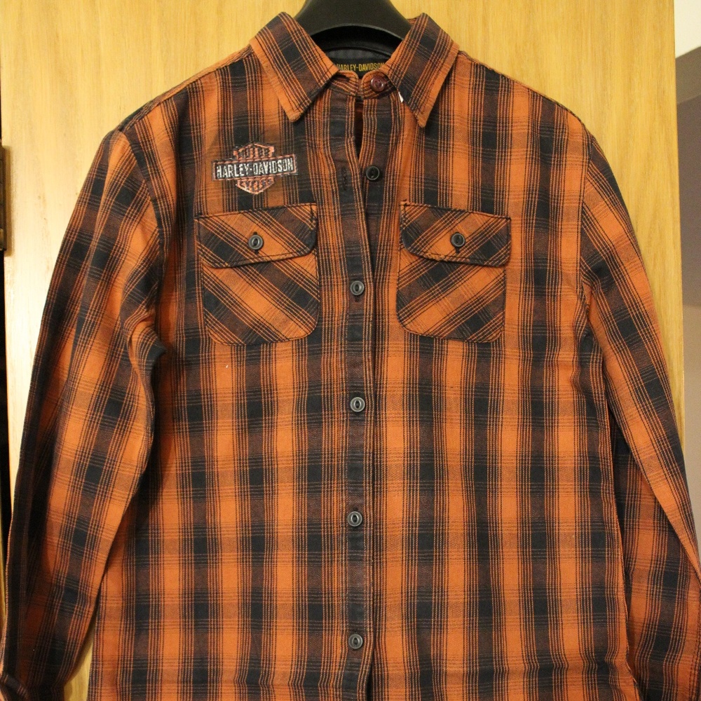 Women's XS Harley-Davidson Orange Plaid Flannel
